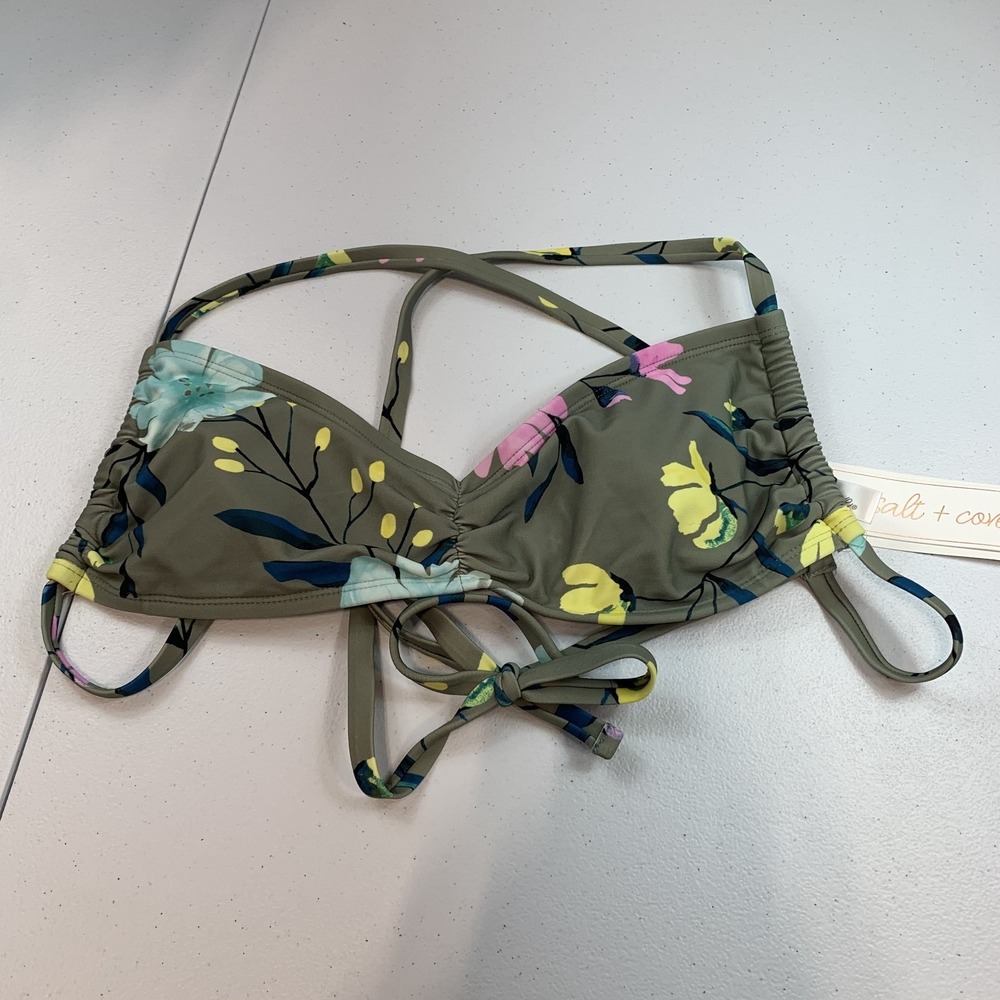 Salt & Cove Juniors Swim Bikini Top XL Sweetheart Bralette Tropical Floral Green